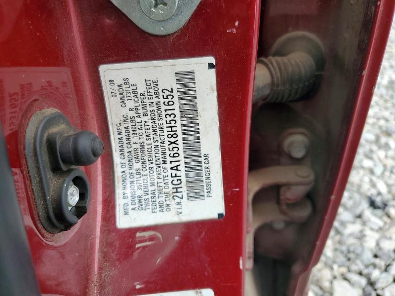 2HGFA165X8H531652 2008 HONDA CIVIC photo no. 12