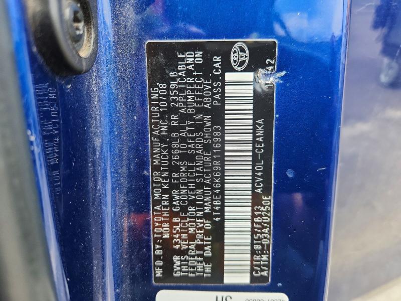 4T4BE46K69R116983 2009 TOYOTA CAMRY photo no. 12