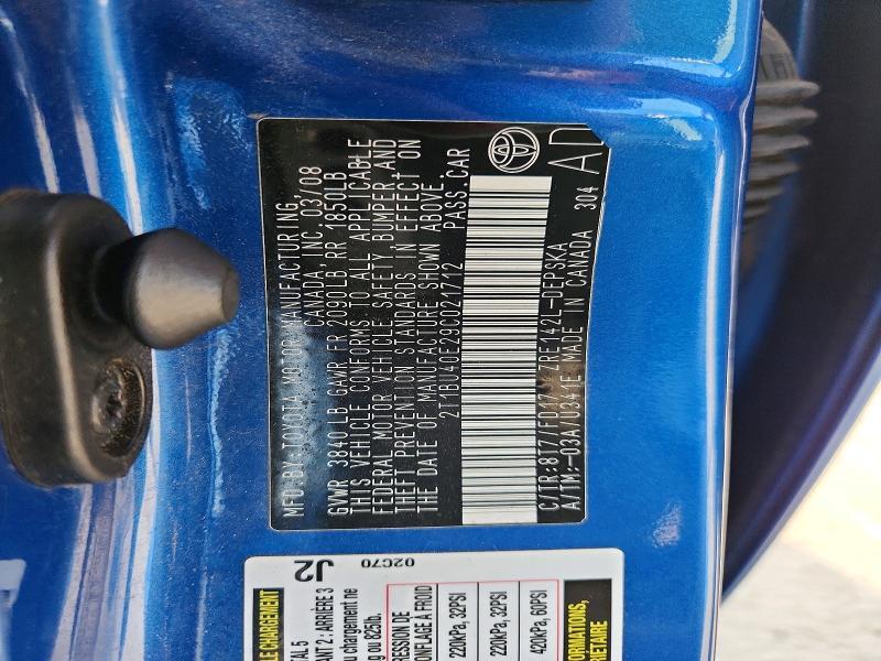 2T1BU40E29C021712 2009 TOYOTA COROLLA photo no. 12