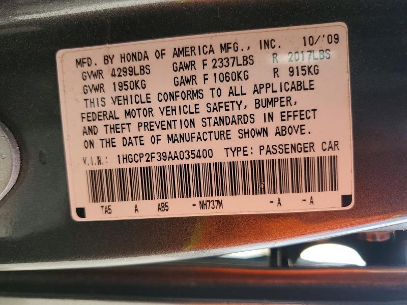1HGCP2F39AA035400 2010 HONDA ACCORD photo no. 12