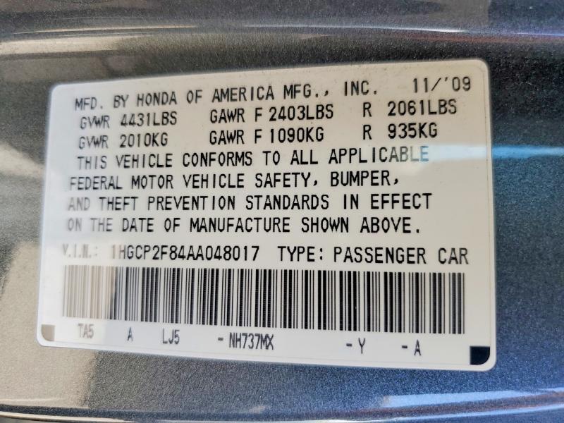 1HGCP2F84AA048017 2010 HONDA ACCORD photo no. 12
