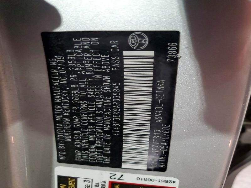 4T4BF3EK9AR035845 2010 TOYOTA CAMRY photo no. 12