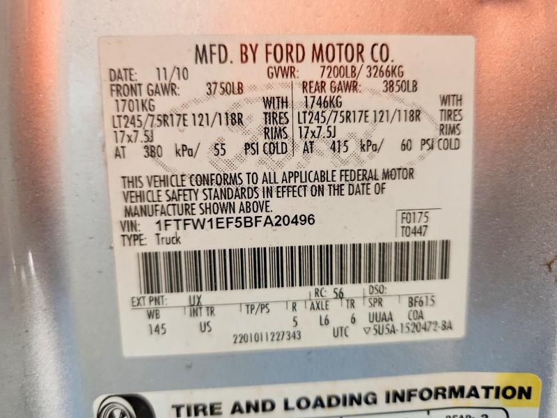 1FTFW1EF5BFA20496 2011 FORD F150 photo no. 12