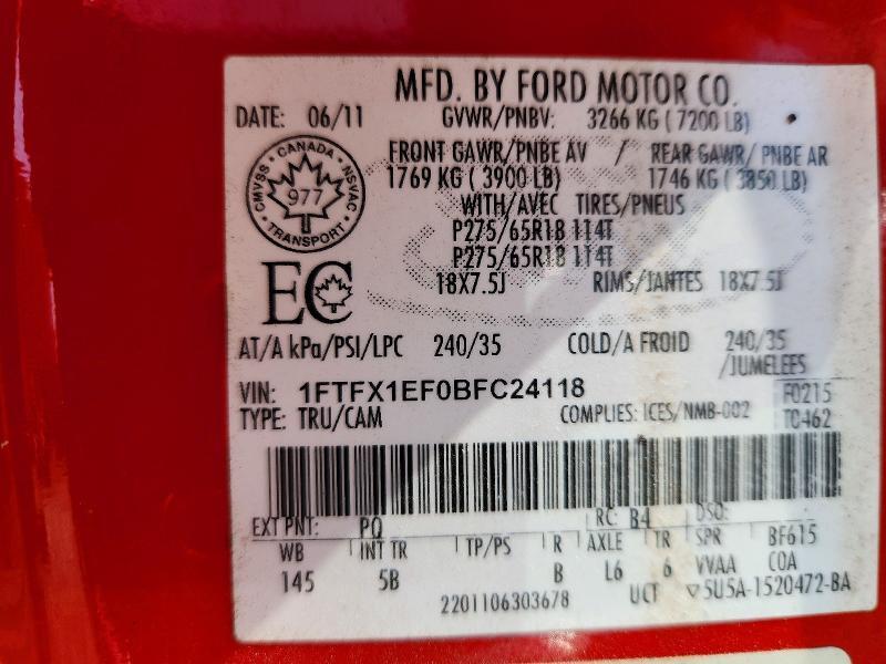 1FTFX1EF0BFC24118 2011 FORD F150 photo no. 12