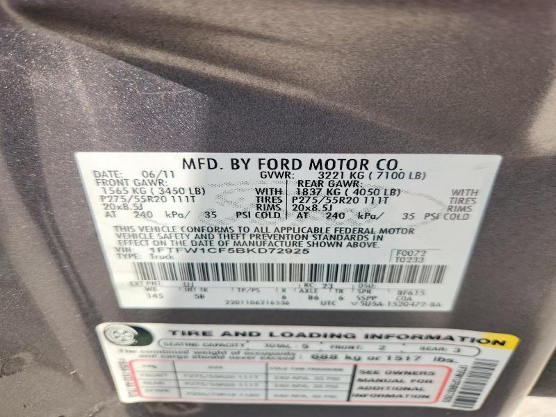 1FTFW1CF5BKD72925 2011 FORD F150 photo no. 12