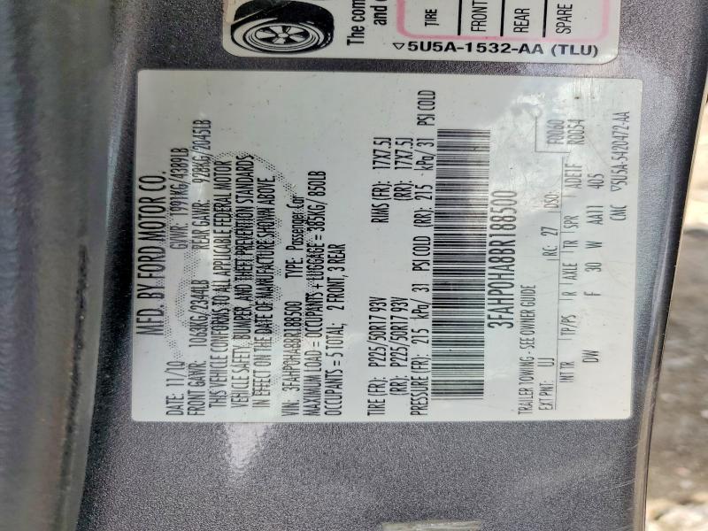 3FAHP0HA8BR188500 2011 FORD FUSION photo no. 12