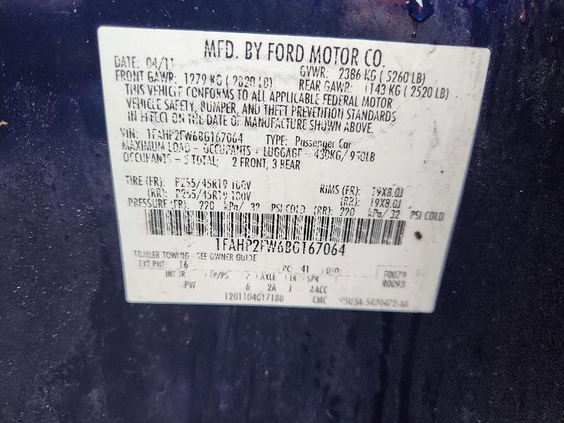 1FAHP2FW6BG167064 2011 FORD TAURUS photo no. 12