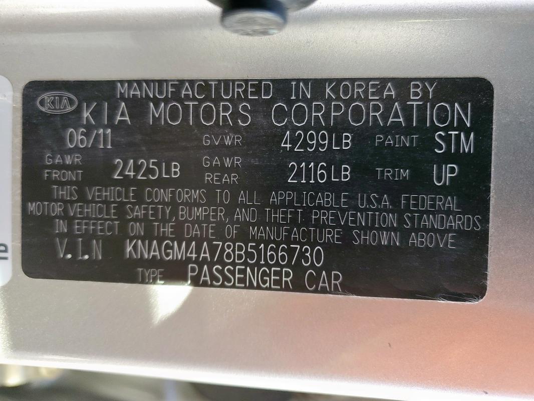 KNAGM4A78B5166730 2011 KIA OPTIMA photo no. 12