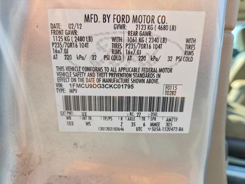 1FMCU9DG3CKC01795 2012 FORD ESCAPE photo no. 12