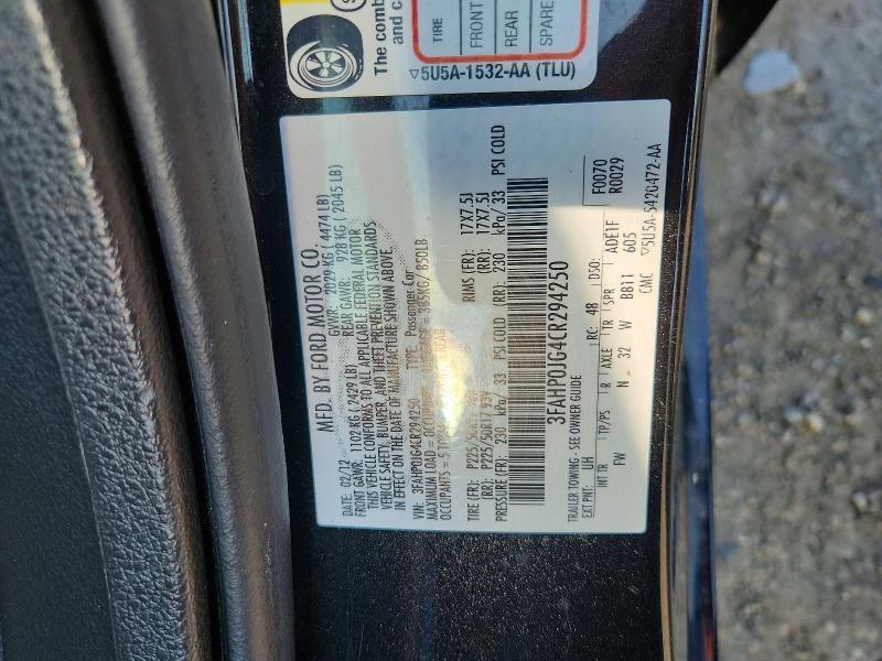 3FAHP0JG4CR294250 2012 FORD FUSION photo no. 12