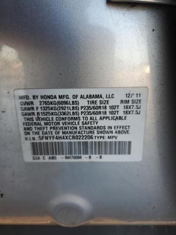5FNYF4H4XCB022206 2012 HONDA PILOT photo no. 12