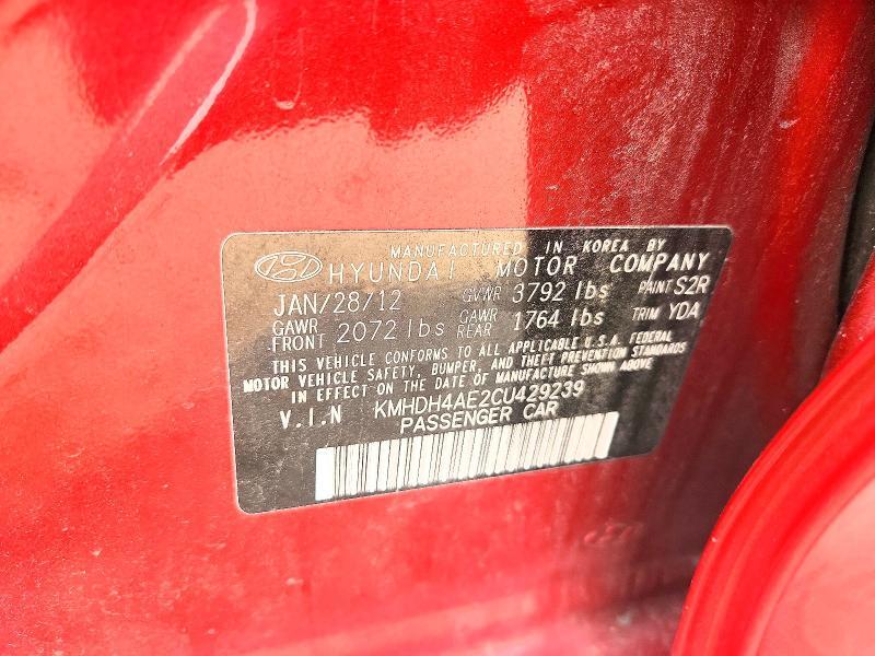 KMHDH4AE2CU429239 2012 HYUNDAI ELANTRA photo no. 12