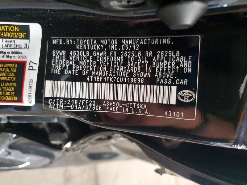 2012 TOYOTA CAMRY SE — Фото 12 из 12