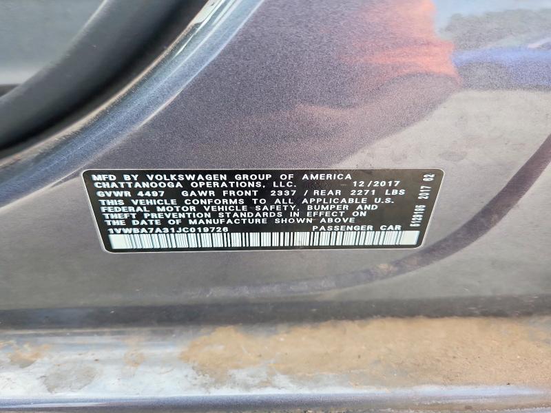 1VWBA7A31JC019726 2018 VOLKSWAGEN PASSAT photo no. 12