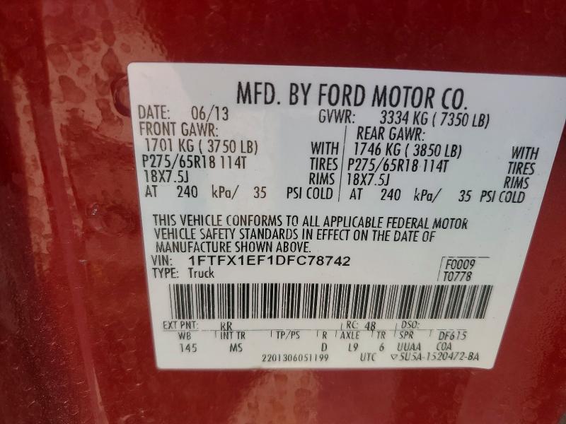 1FTFX1EF1DFC78742 2013 FORD F150 photo no. 12