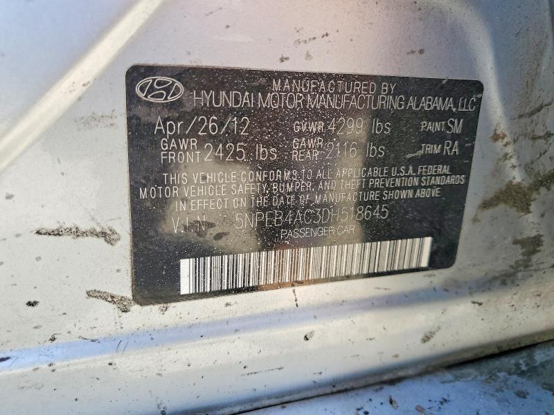 5NPEB4AC3DH518645 2013 HYUNDAI SONATA photo no. 12