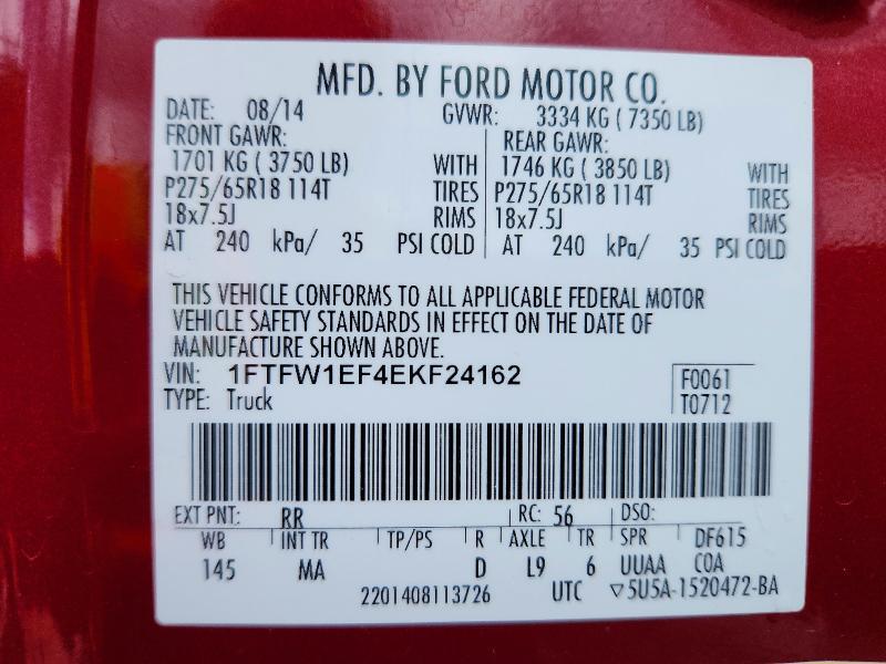 1FTFW1EF4EKF24162 2014 FORD F150 photo no. 12