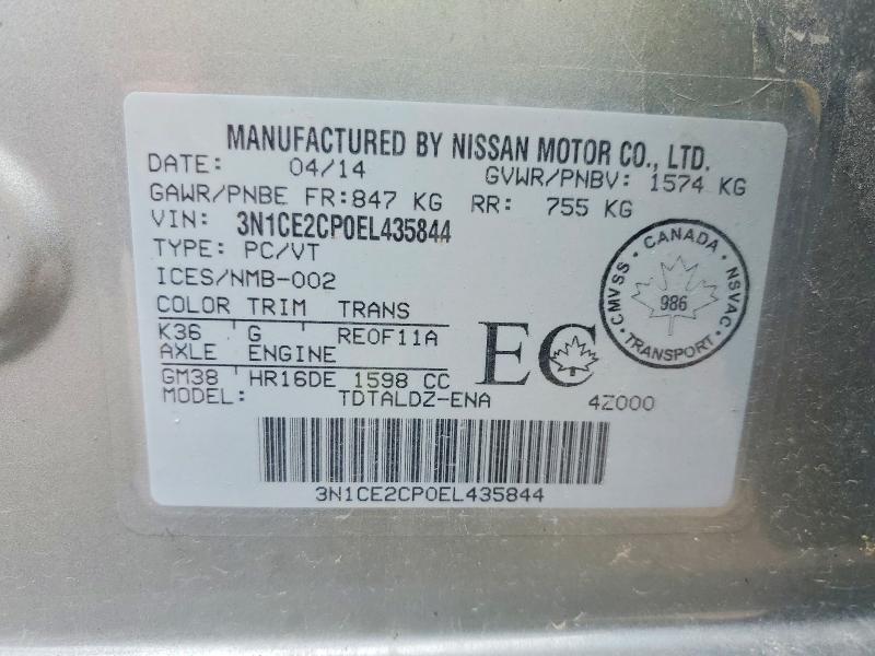 3N1CE2CP0EL435844 2014 NISSAN VERSA NOTE photo no. 12