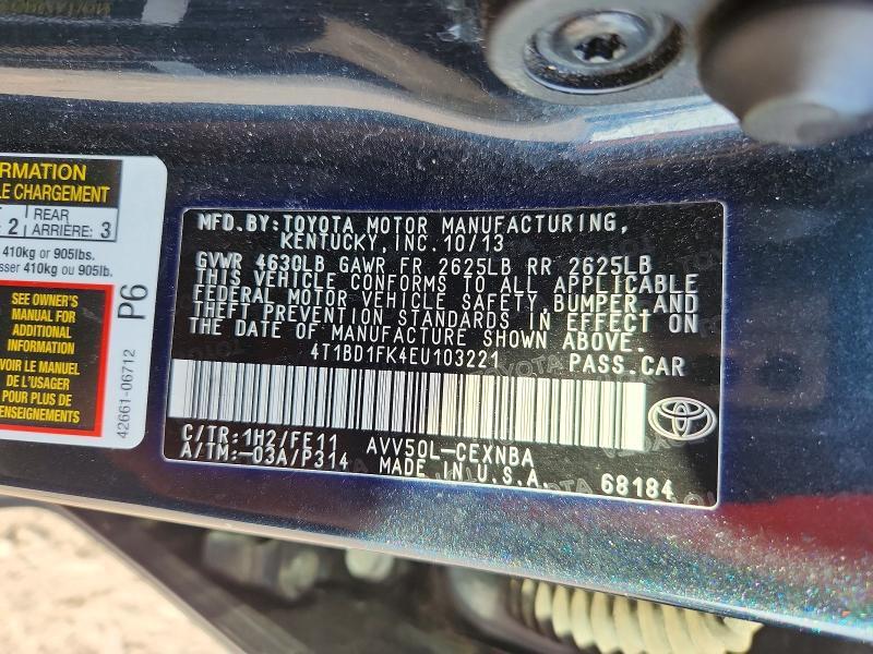 2014 TOYOTA CAMRY HYBRID LE — Фото 12 из 12