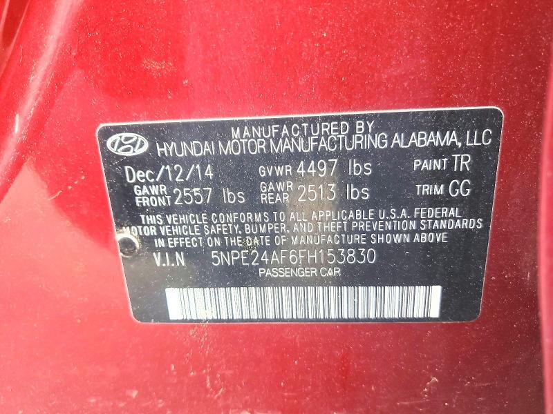 5NPE24AF6FH153830 2015 HYUNDAI SONATA photo no. 12