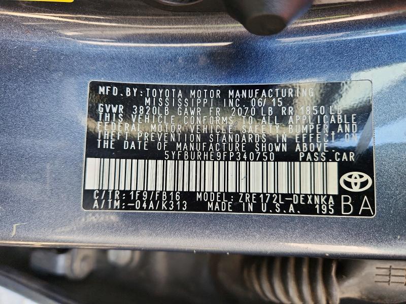 5YFBURHE9FP340750 2015 TOYOTA COROLLA photo no. 12