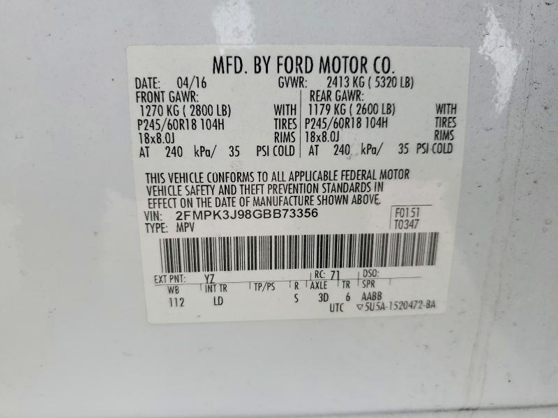 2FMPK3J98GBB73356 2016 FORD EDGE photo no. 12
