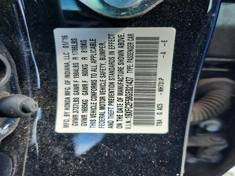 19XFC2F58GE021437 2016 HONDA CIVIC photo no. 12
