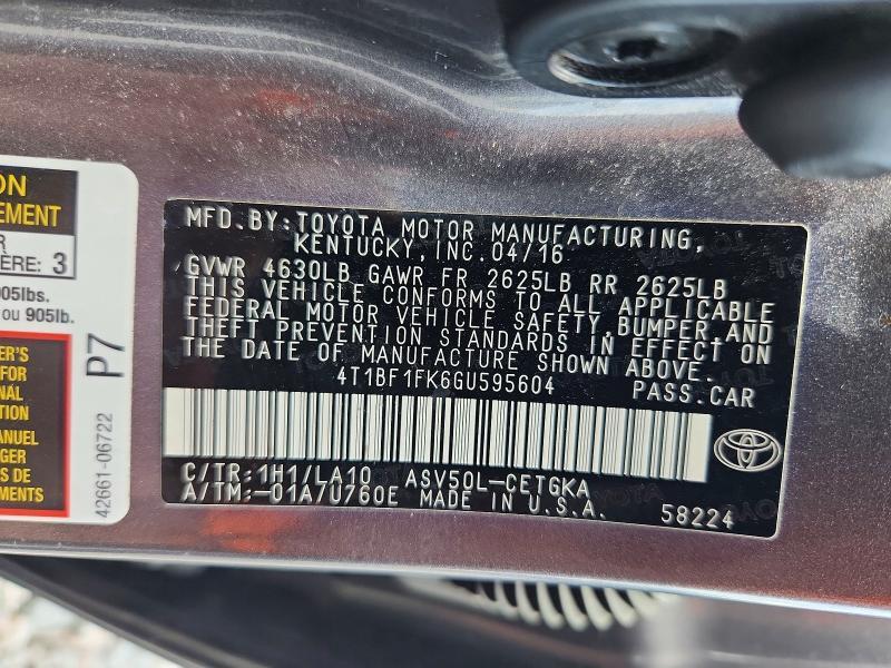 2016 TOYOTA CAMRY XLE — Фото 12 из 12