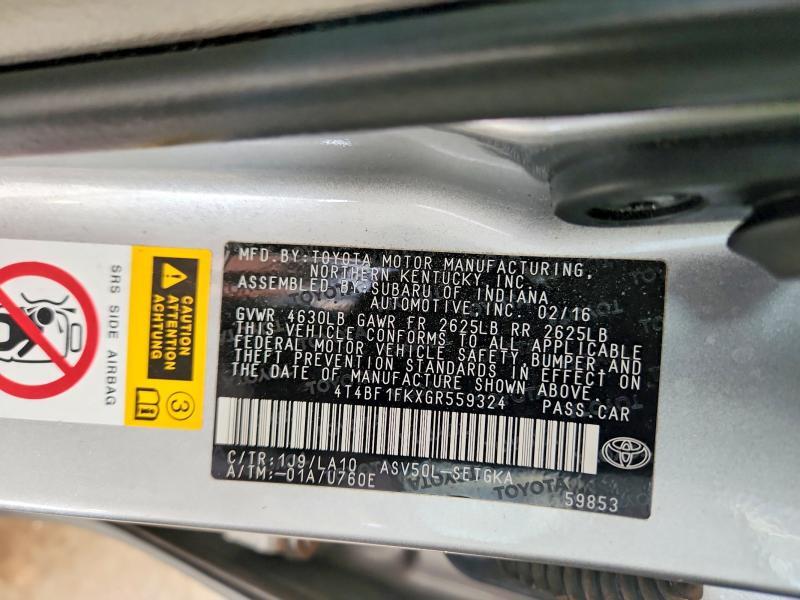 2016 TOYOTA CAMRY XLE — Фото 13 из 13