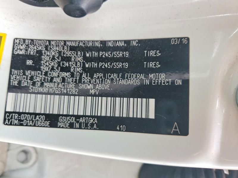 5TDYKRFH7GS141282 2016 TOYOTA HIGHLANDER photo no. 12