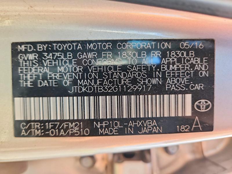 2016 TOYOTA PRIUS C TWO — Фото 12 из 12