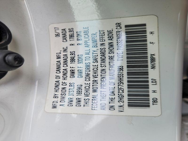 2HGFC2F75HH551583 2017 HONDA CIVIC photo no. 12