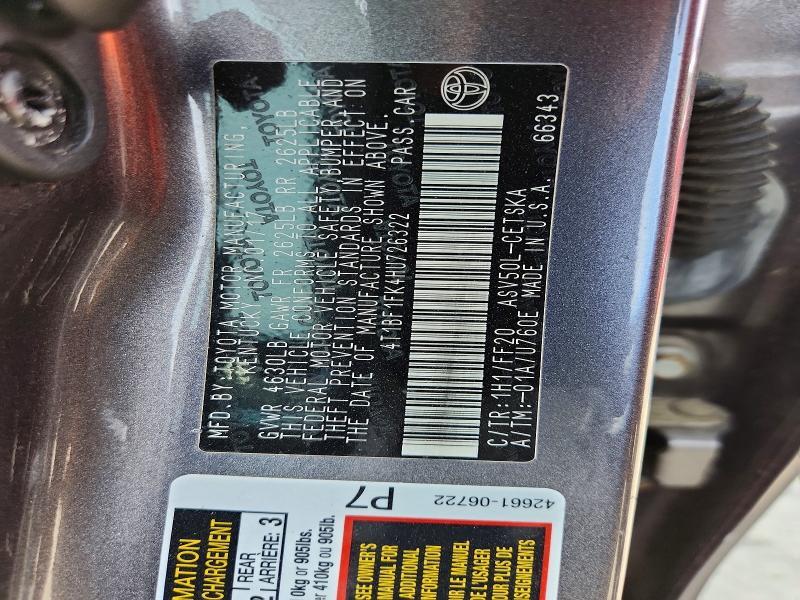 4T1BF1FK4HU726322 2017 TOYOTA CAMRY photo no. 12