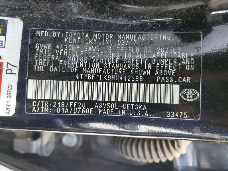 2017 TOYOTA CAMRY SE — Фото 12 из 12