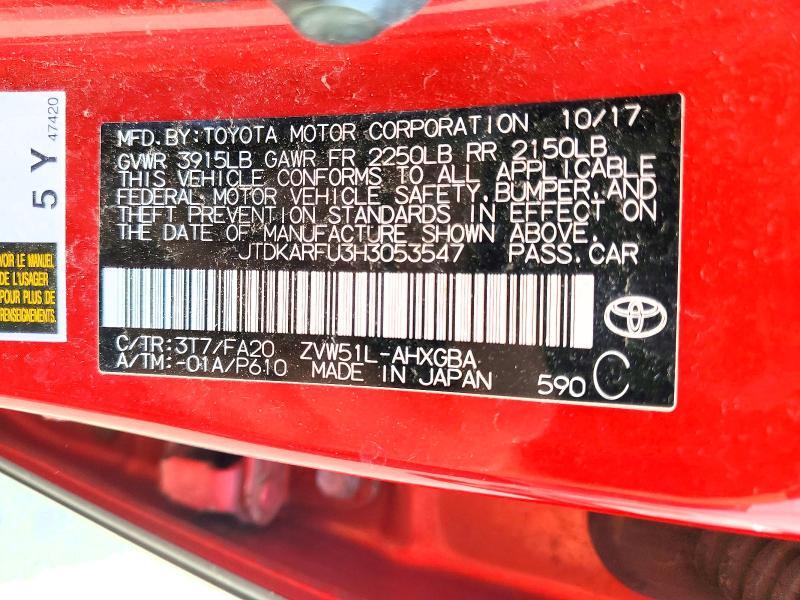 JTDKARFU3H3053547 2017 TOYOTA PRIUS photo no. 12