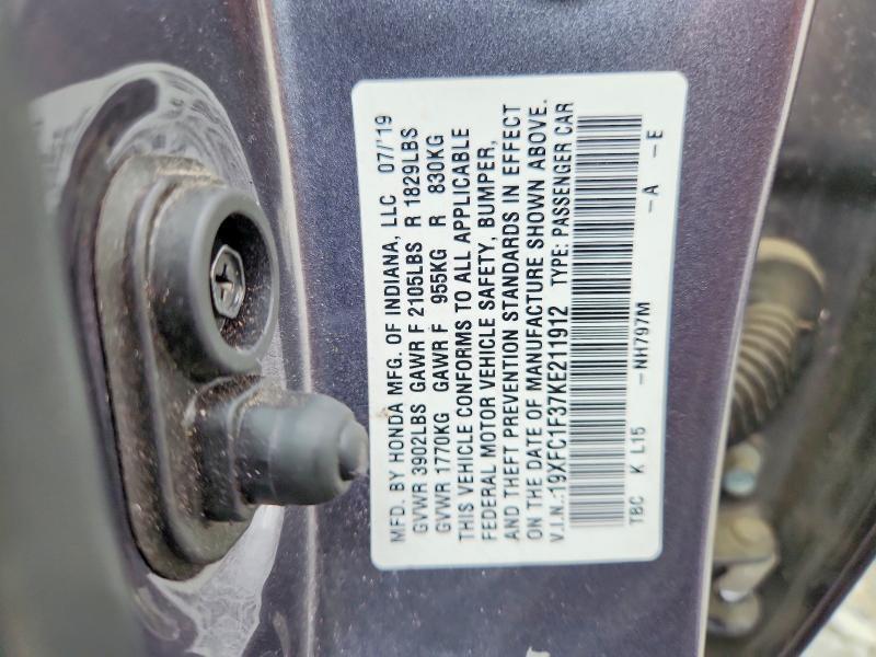 19XFC1F37KE211912 2019 HONDA CIVIC photo no. 12