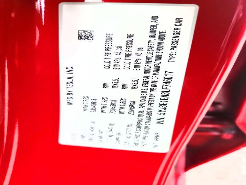 5YJ3E1EA3LF746017 2020 TESLA MODEL 3 photo no. 12