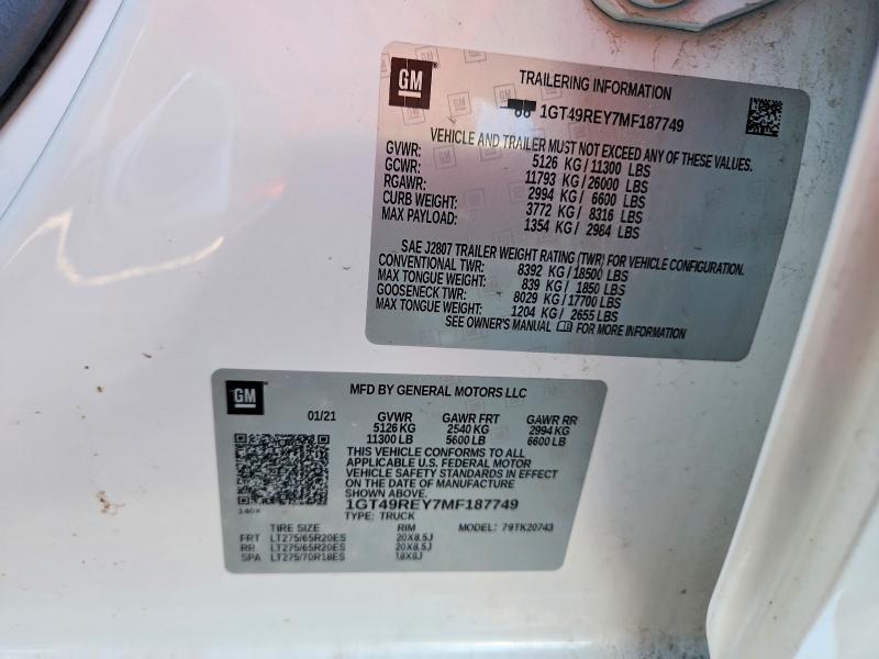 1GT49REY7MF187749 2021 GMC SIERRA photo no. 12