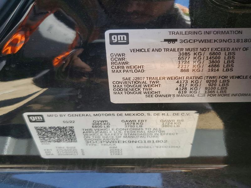 3GCPWBEK9NG181802 2022 CHEVROLET SILVERADO LTD photo no. 12