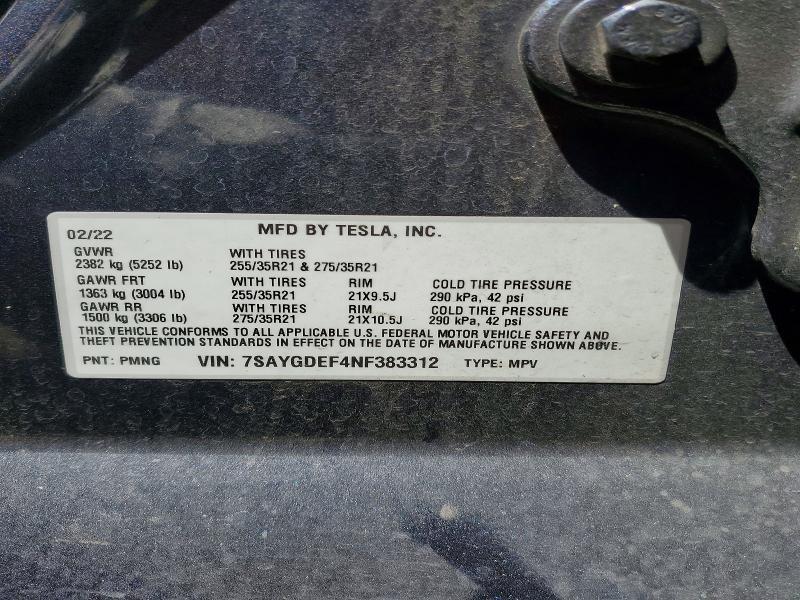 7SAYGDEF4NF383312 2022 TESLA MODEL Y photo no. 12