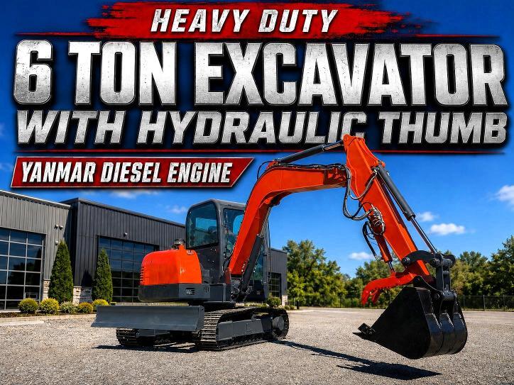 2024 6 TON MINI EXCAVATOR + HYDRAULIC THUMB YANMAR MOTOR