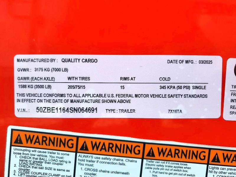 2026 QUALITY CARGO 7X16TA ENCLOSED CARGO TRAILER — Фото 8 из 8
