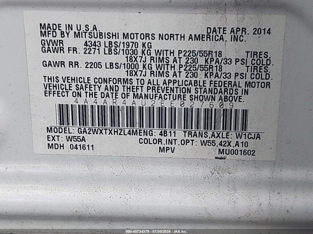 4A4AR4AU2EE027609 2014 MITSUBISHI OUTLANDER SPORT photo no. 9