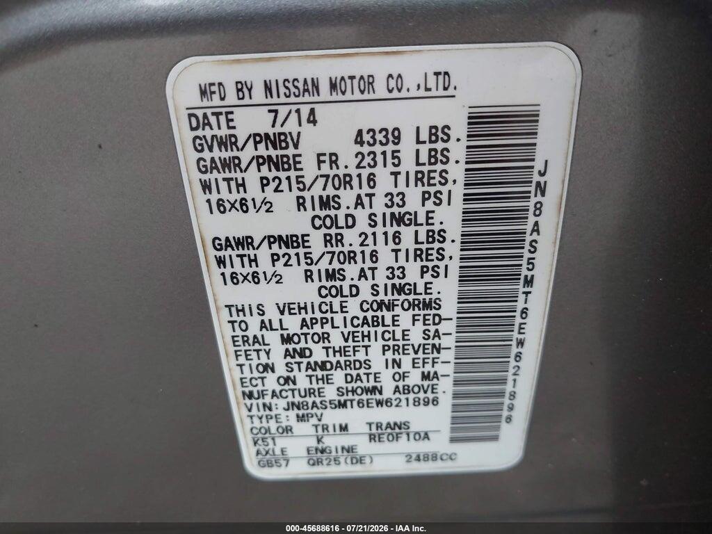 JN8AS5MT6EW621896 2014 NISSAN ROGUE SELECT photo no. 9