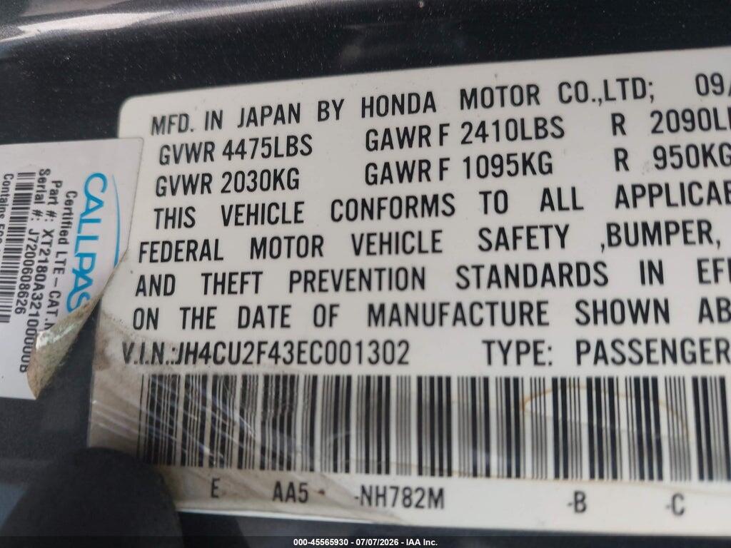 JH4CU2F43EC001302 2014 ACURA TSX photo no. 9