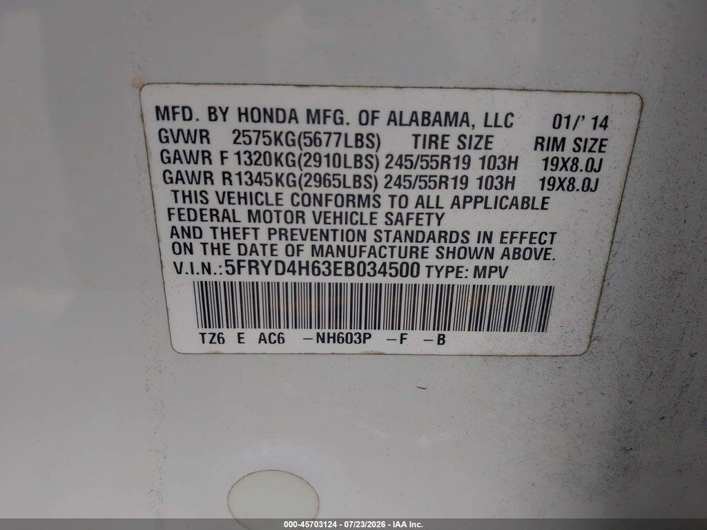 5FRYD4H63EB034500 2014 ACURA MDX photo no. 9