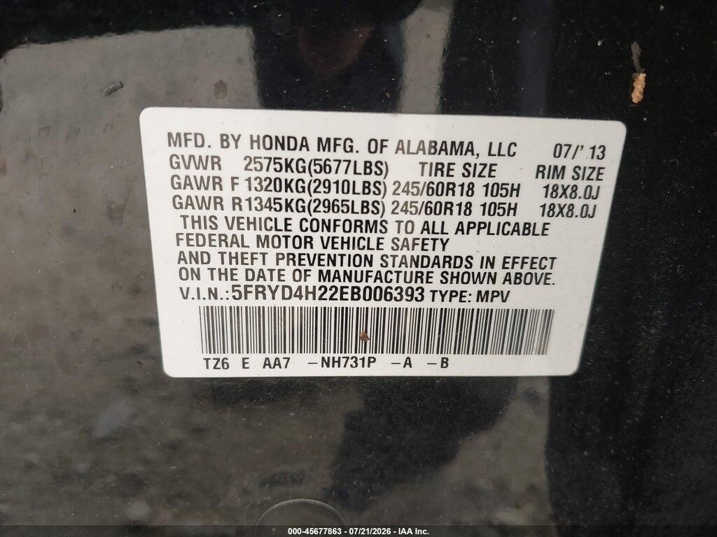 5FRYD4H22EB006393 2014 ACURA MDX photo no. 9