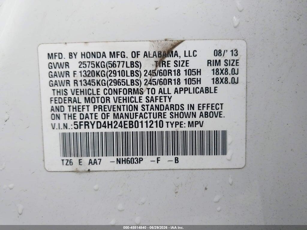 5FRYD4H24EB011210 2014 ACURA MDX photo no. 9