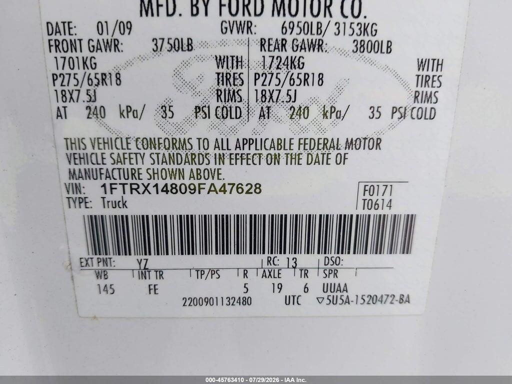1FTRX14809FA47628 2009 FORD F-150 photo no. 9