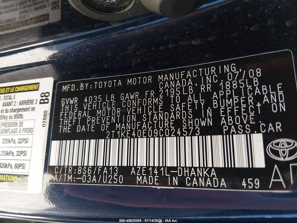 2T1KE40E09C024573 2009 TOYOTA MATRIX photo no. 9